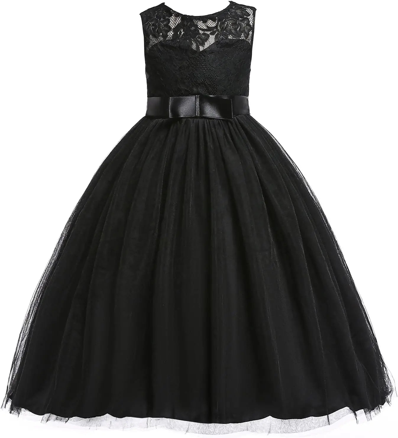 Vestido de dama de honor de encaje para niñas de flores, elegante vestido de princesa de tul largo de línea A, vestido de fiesta de boda para desfile 