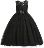 Vestido de dama de honor de encaje para niñas de flores, elegante vestido de princesa de tul largo de línea A, vestido de fiesta de boda para desfile 