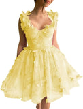 3D-Schmetterlings-Tüll-Heimkehrkleid für Teenager – A-Linie, kurz, Abschlussball, Cocktailkleid, Hochzeitsparty, Kleider mit Schnürung am Rücken 