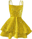 Hübsches, funkelndes Pailletten-Heimkehrkleid für Teenager, kurzes, gestuftes Ballkleid mit quadratischem Ausschnitt und A-Linie, Cocktail-Club-Partykleid 