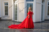 Rotes Hochzeitskleid aus Spitze und Tüll Individuelles formelles Fotoshooting Ballkleid Braut schlichte Hochzeitskleider 