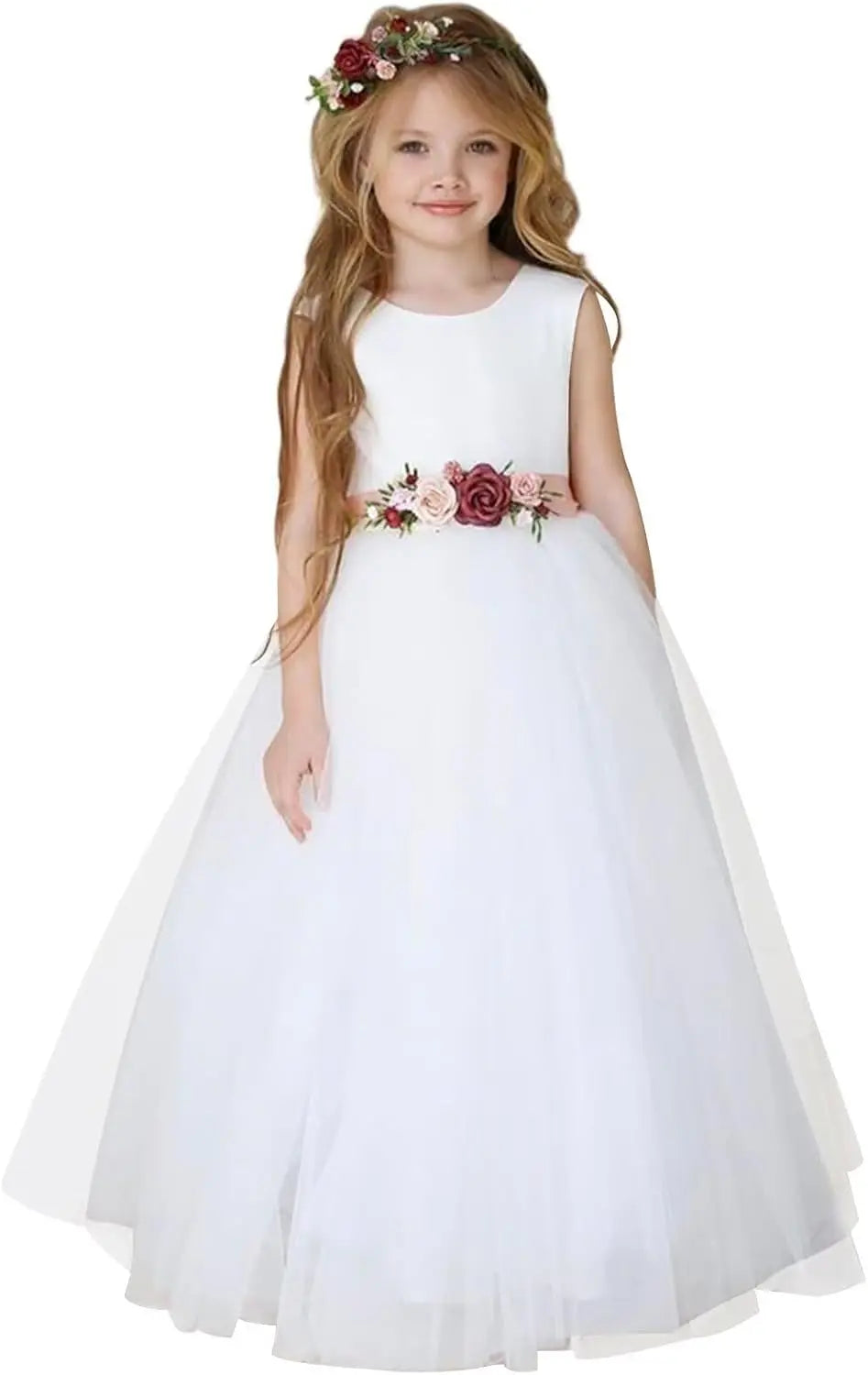 Flower Girl Dresses for Wedding Satin Tulle Princess Pageant Dress with Bow Long A Line Prom Ball Gowns girls party dress