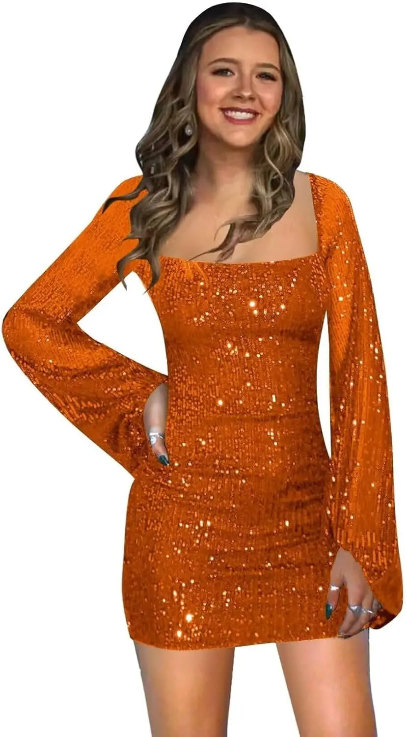 Sparkly Sequin Short Tight Homecoming Dress with Long Sleeves Girls Prom Party Dress Mini Club Dress cocktail evening dresses