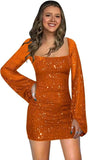Sparkly Sequin Short Tight Homecoming Dress with Long Sleeves Girls Prom Party Dress Mini Club Dress cocktail evening dresses