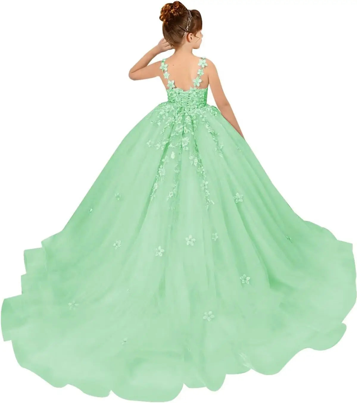 Tulle Flower Girl Dresses for Wedding Floral Appliques Princess Pageant Dress Girls Birthday Party Ball Gown