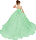 Tulle Flower Girl Dresses for Wedding Floral Appliques Princess Pageant Dress Girls Birthday Party Ball Gown