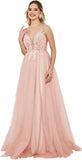 Vestidos de fiesta de tul con escote en V profundo para mujer, tirantes finos, apliques de encaje, vestidos de noche largos de corte A 