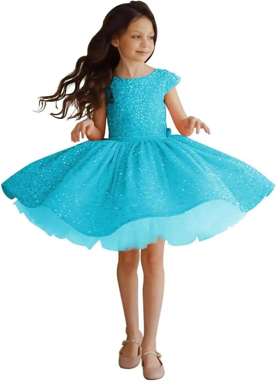 Tutu Festzugskleider Pailletten Blumenmädchenkleid Kurzes Prinzessinnenkleid Ballkleid Blumenmädchenkleider für Hochzeiten 
