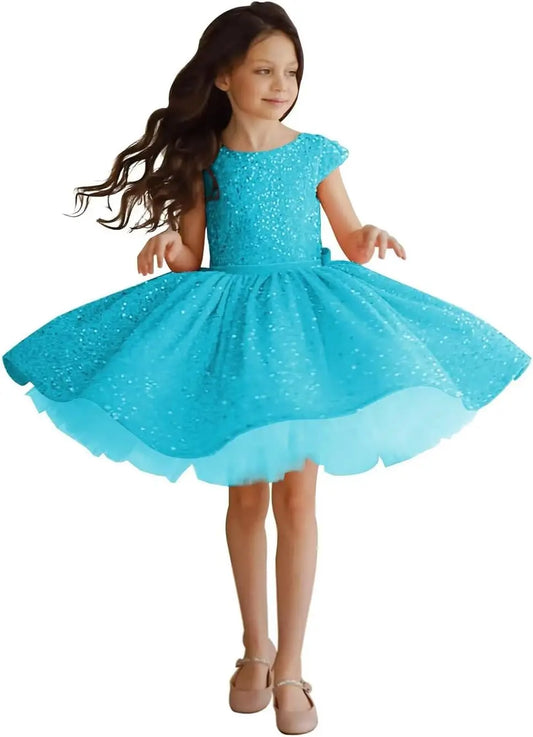 Tutu Festzugskleider Pailletten Blumenmädchenkleid Kurzes Prinzessinnenkleid Ballkleid Blumenmädchenkleider für Hochzeiten 