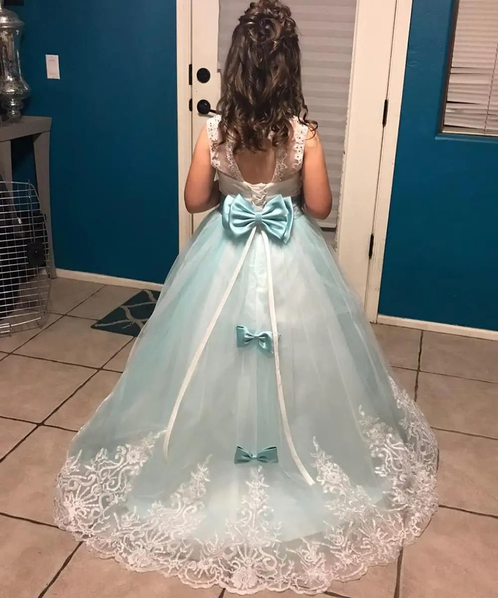 Princess Lilac Long Girls Pageant Dresses Kids Prom Puffy Tulle Ball Gown flower girl dress girls dresses for party and wedding