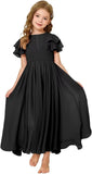 Flower Girl Maxi Dress for Wedding Bridesmaids Flowy Chiffon Teens Ruffle Sleeve Formal Party Pageant Gown princess dress