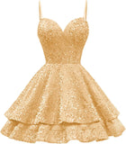 Tiered Sequin Homecoming Dresses Short for Teens 2025 Spaghetti Straps A-Line Prom Dress mini dress  party dresses