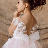 Apliques de flores blancas y rosas con lazo sin mangas para bodas, fiestas de cumpleaños, comuniones, vestidos personalizados para niñas de las flores. 