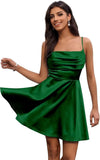 Satin Homecoming Kleider Kurze Spaghettiträger Ballkleid Wasserfallausschnitt A-Linie Cocktail Party Kleider Minikleid 