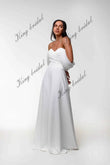 Minimalistisches Crepe A-Linie Brautkleid Schulterfrei Brautkleid Organza Schleppe Rock Individuelles Brautkleid 