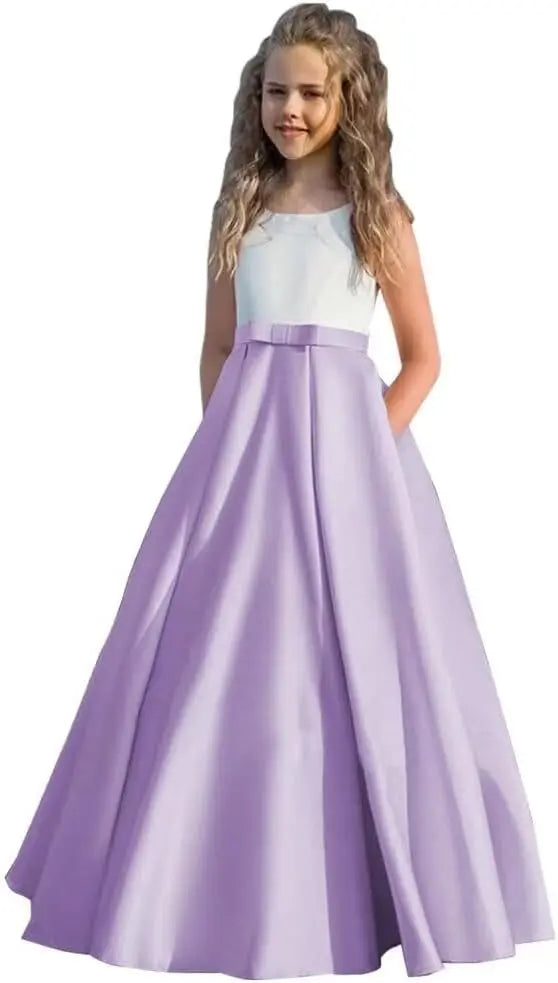 Satin Blumenmädchenkleid Erstkommunionkleid Kinder Hochzeit Ballkleider Prinzessin Party Mädchen Festzugskleider für Mädchen 