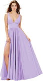 Elegant Women's Long Chiffon Bridesmaid Dresses Deep V-Neck Sleeveless Slit Formal Evening Party Gowns prom dresses