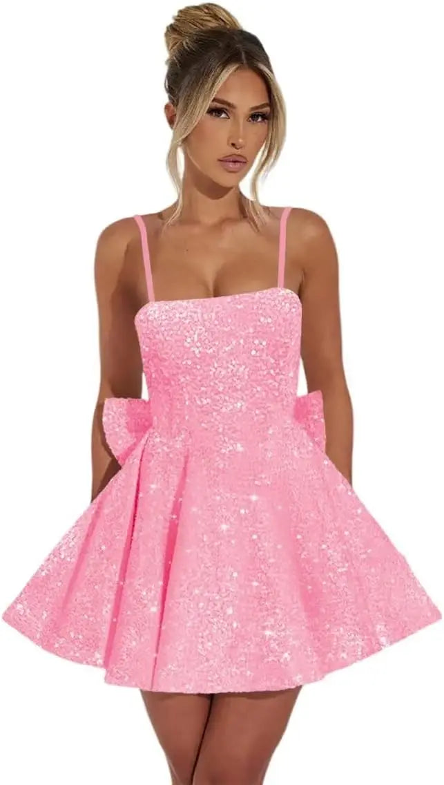 Maßgefertigte Damen-Heimkehrkleider mit quadratischem Ausschnitt und Pailletten für Teenager, A-Linie, kurzes Abschlussballkleid, Hochzeitsfeierkleid, Clubwear, Cocktailkleid 