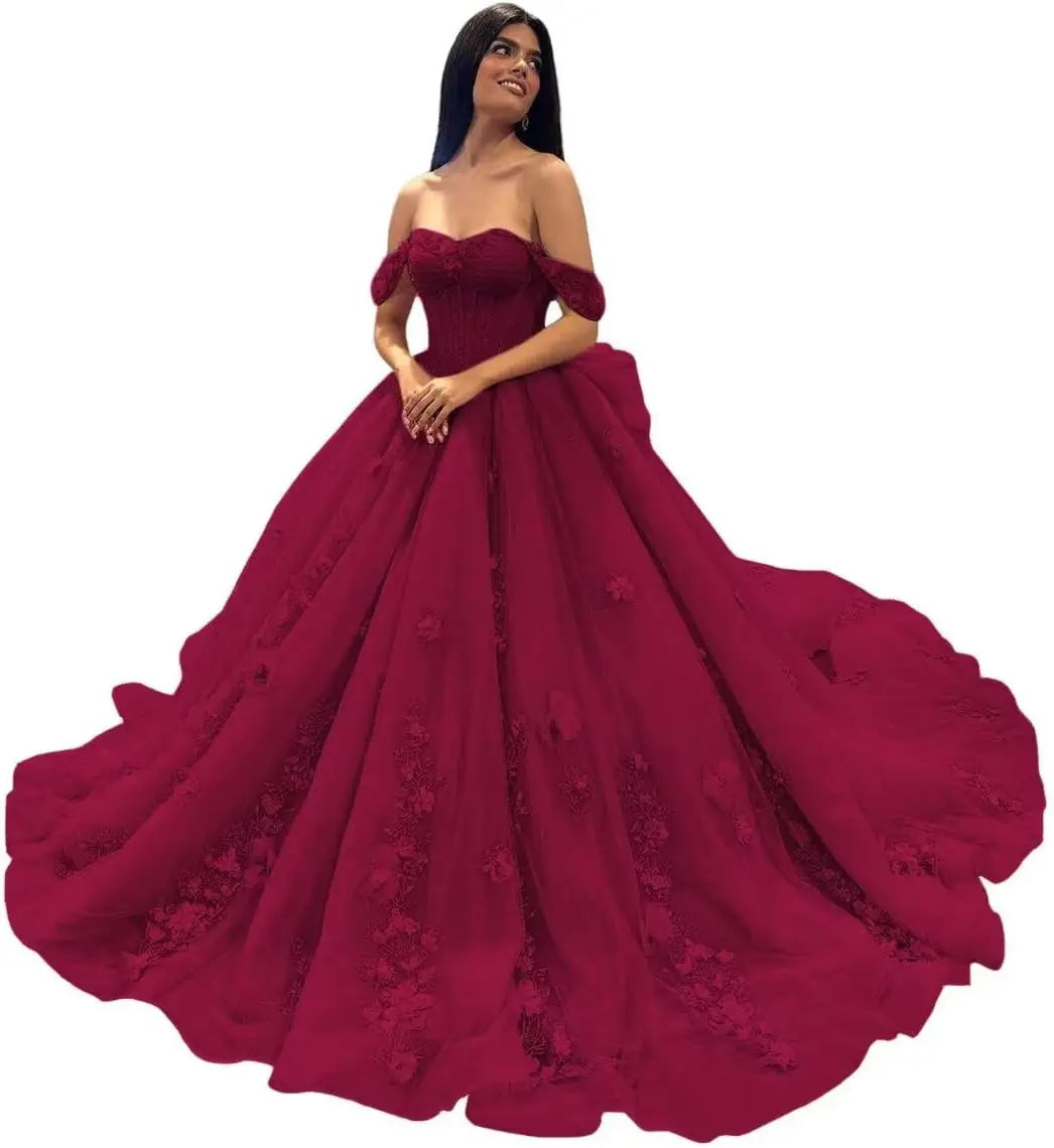 3D Floral Quinceanera Dresses Lace Beaded Party Gowns Off Shoudler Tulle Ball Gown for Sweet 15 16 Dresses