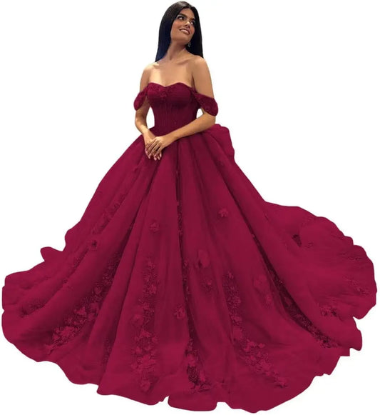 3D Floral Quinceanera Dresses Lace Beaded Party Gowns Off Shoudler Tulle Ball Gown for Sweet 15 16 Dresses