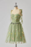 Flower Embroidery Tulle Short Homecoming Dresses for Teens Mini Spaghetti Straps Formal Prom Evening Party Gown cocktail dress
