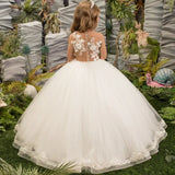 Vestidos de primera comunión para banquetes de cumpleaños, vestidos de niña de las flores de tul blanco con estampado floral abullonado, sin mangas para boda 