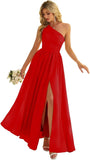 Women's One Shoulder Bridesmaid Dresses for Wedding Chiffon Side Split Reched Formal Evening Dress Sleeveless