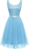 Sequin Dress for Woman Vintage A Line Wedding Formal Swing Mesh Prom Dress Sleeveless Cocktail Maxi Gowns