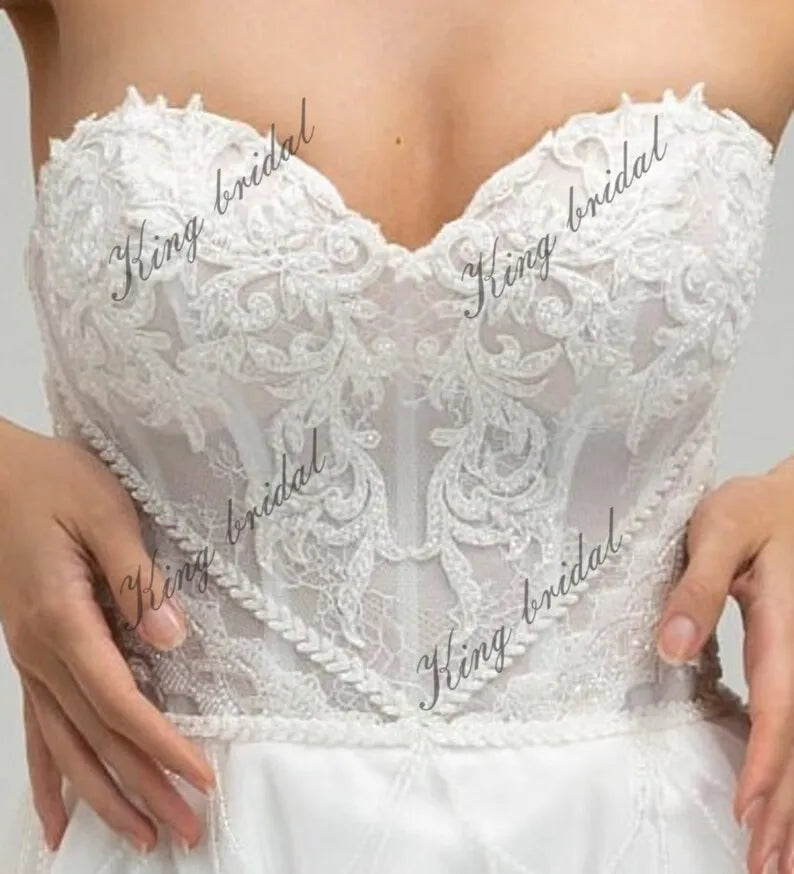 Vestidos de novia de tul con cuentas y hombros descubiertos, con flecos de cristal, falda de novia decorada, vestido de novia con corsé en forma de A, vestido de novia personalizado 