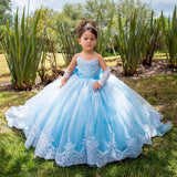 Volle Ärmel Bodenlangen Elegante Mädchen Kinder Geburtstag Party Kommunion Party Kleid Spitze Applikationen Blumenmädchen Kleider für Hochzeit 