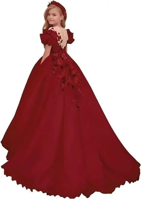 Tulle Flower Girl Dresses for Wedding Girls First Communion Dress Puff Sleeves Ball Gown girls dresses for party and wedding