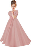 Satin First Communion Dress Flower Girl Dresses for Wedding Pearls Princess Pageant Dress with Bow-Knot