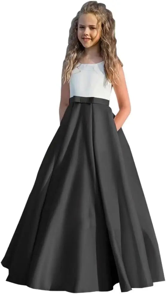 Satin Blumenmädchenkleid Erstkommunionkleid Kinder Hochzeit Ballkleider Prinzessin Party Mädchen Festzugskleider für Mädchen 