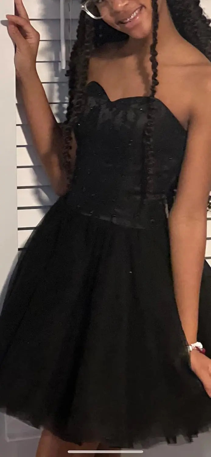 Strapless Short Tulle Homecoming Dresses for Teens Lace Prom Dresses for Women Beaded A Line Party Cocktail Dresses