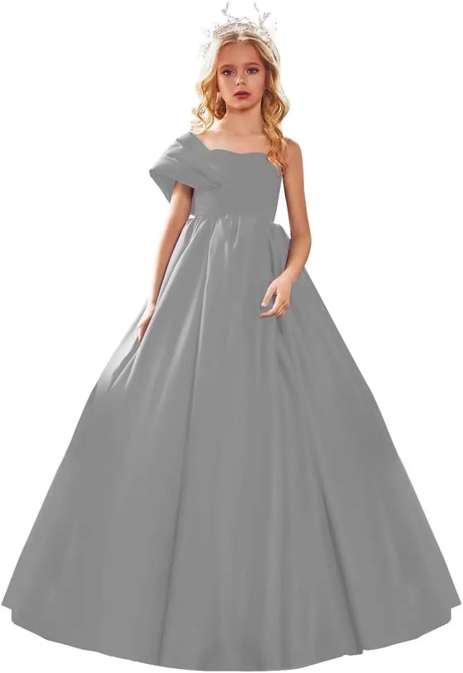 Satin One Shoulder Flower Girl Dresses for Wedding Ball Gown Puffy Pageant Gown Cute First Communion Dress princess dress