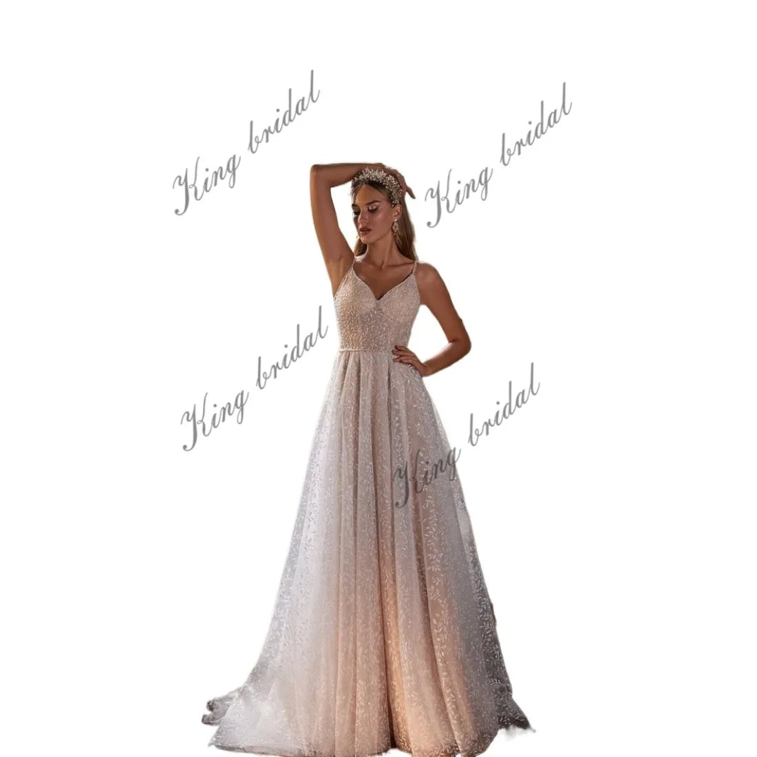 Vestido de novia brillante, vestido de novia de corte A con bordado de cristales, vestidos de novia sin espalda, vestido con brillo, vestido de novia personalizado 