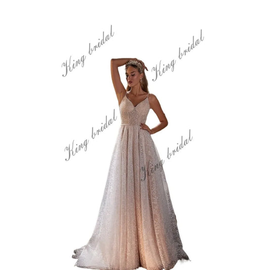 Glitzerndes Brautkleid, Kristalle besticktes A-Linien-Brautkleid, rückenfreies Brautkleid, Glitzerkleid, individuelles Brautkleid 