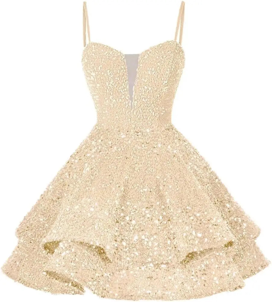 Kurzes Pailletten-Heimkehrkleid für Teenager, funkelnde Ballkleider, Sweet 16-Fotoshooting, Cocktailkleider, Minikleid, Partykleider 