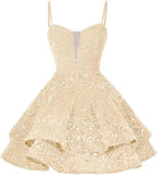 Kurzes Pailletten-Heimkehrkleid für Teenager, funkelnde Ballkleider, Sweet 16-Fotoshooting, Cocktailkleider, Minikleid, Partykleider 