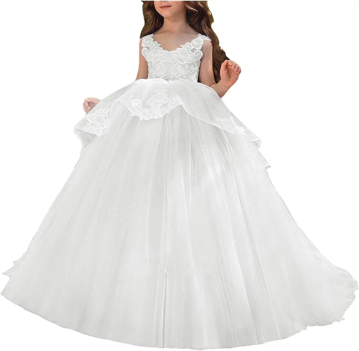 Vestido de niña de flores de tul con apliques de princesa, falda de tul abullonada, vestidos sin mangas para desfiles infantiles, vestidos de baile 
