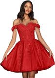 Vestidos de fiesta de tul con hombros descubiertos 2025, vestidos de fiesta cortos de encaje estilo princesa, vestidos de graduación 