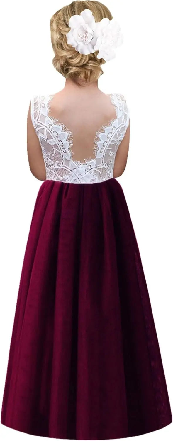 Vestido de tul con tutú recto de corte A con espalda de encaje y rosas para niña, vestido de fiesta para niña de las flores, vestidos para niñas para fiestas y bodas, vestidos de dama de honor 