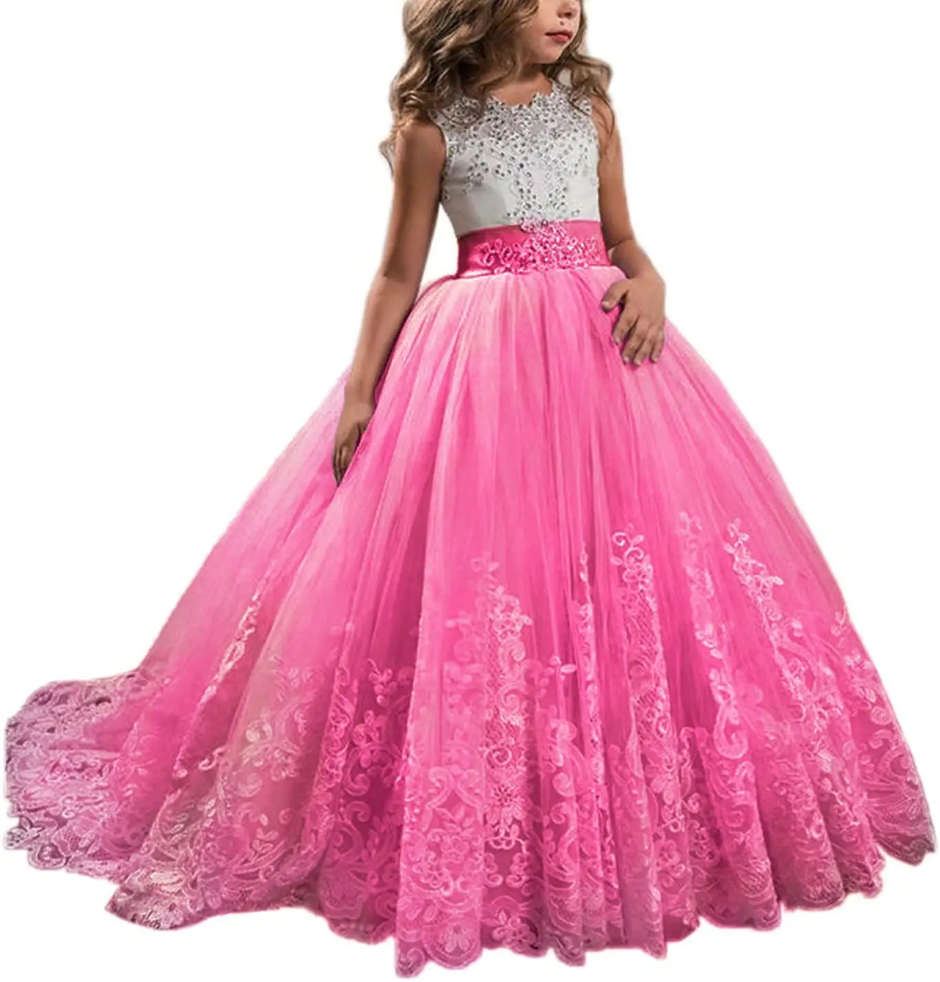Princess Lilac Long Girls Pageant Dresses Kids Prom Puffy Tulle Ball Gown flower girl dress girls dresses for party and wedding