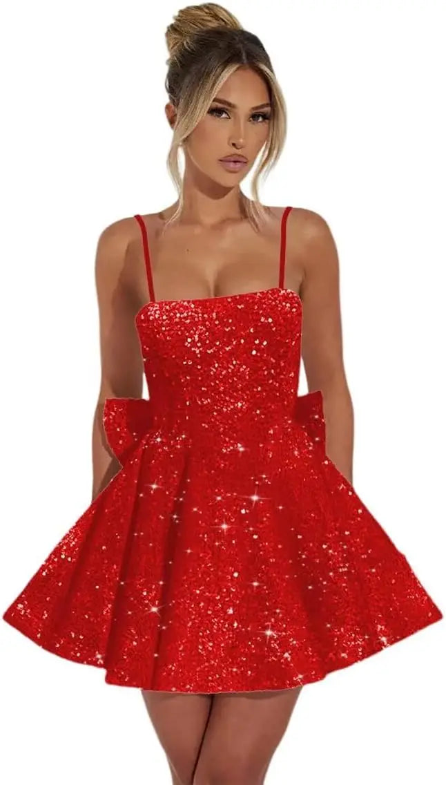 Maßgefertigte Damen-Heimkehrkleider mit quadratischem Ausschnitt und Pailletten für Teenager, A-Linie, kurzes Abschlussballkleid, Hochzeitsfeierkleid, Clubwear, Cocktailkleid 
