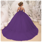 Vestido de princesa con mangas largas y apliques para bodas, de 2 a 14 años, personalizado, sencillo, para niñas de las flores. 