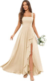 Chiffon Ruffle Bridesmaid Dresses for Women Square Neck Formal Evening Dress with Slit elegant dress women for wedding party