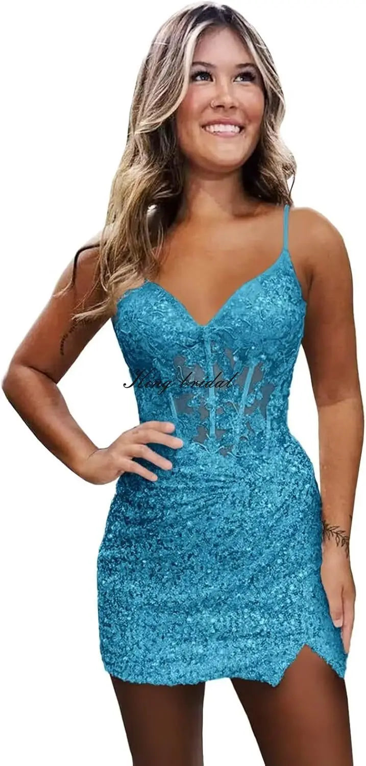 Sparkly Sequin Homecoming Dresses for Teens Short Tight Appliques Mini Formal Prom Cocktail Gown 2025 Wedding Party Dresses