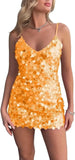 Sparkly Sequin Homecoming Dresses Short for Teens V Neck Spaghetti Straps Semi Formal Night Out Gown cocktail dresses