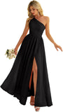 Women's One Shoulder Bridesmaid Dresses for Wedding Chiffon Side Split Reched Formal Evening Dress Sleeveless