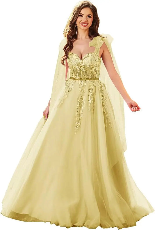 Vestidos de fiesta de tul con apliques de encaje para mujer, tirantes finos ajustables, vestidos de gala largos de corte A, vestidos de noche, vestidos de fiesta 